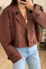 Kısa Düğmeli Trençkot Kahverengi - Görsel 2