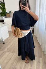 Yarasa Kol Belden Oturtmalı Etek Takım Lacivert - Görsel 2