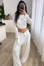 Pantolonu Pileli Bluz Takım Beyaz - Görsel 2