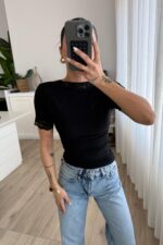 Yakası Dantelli V Yaka Bluz Siyah - Görsel 3