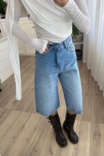 Baggy Orta Mavi Bermuda Şort - Görsel 2