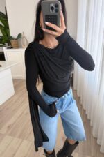 Transparan Şallı Bluz Siyah - Görsel 2