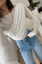 Transparan Şallı Bluz Beyaz - Görsel 3
