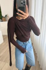 Transparan Şallı Bluz Kahverengi - Görsel 2