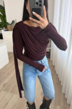 Transparan Şallı Bluz Mürdüm - Görsel 2