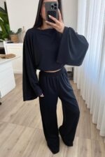 Geniş Kol Bluz Pantolon Takım Siyah - Görsel 2