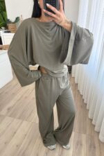 Geniş Kol Bluz Pantolon Takım Haki - Görsel 2