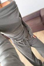 Relax Düşük Omuz Bluz Pantolon Takım Haki - Görsel 3