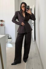 Melo Beli Bağlamalı Ceket Pantolon Takım Kahverengi - Görsel 2