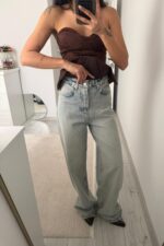 Paçası Yırtık Wide Leg Duman Jean - Görsel 2