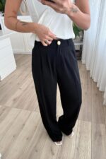 Bou Pileli Palazzo Pantolon Siyah - Görsel 2