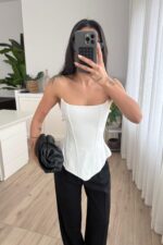 Balenli Straplez Bluz Beyaz - Görsel 2