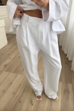 Yong Pileli Pantolon Beyaz - Görsel 2