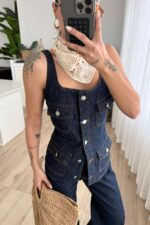 Çok Cepli Denim Yelek Lacivert - Görsel 2