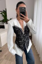 Dantel Korseli Ceket Ekru - Görsel 2