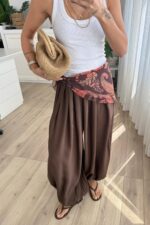 Şal Detaylı Şalvar Pantolon Kahverengi - Görsel 2