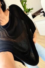 Tek Yanı Açık Triko Panço Siyah - Görsel 2