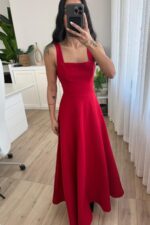 Evsa Kuşaklı Askılı Elbise Kırmızı - Görsel 2