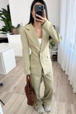 Dora Beli Bağlamalı Ceket Pantolon Takım Çağla - Görsel 3