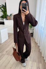 Dora Beli Bağlamalı Ceket Pantolon Takım Kahverengi - Görsel 3