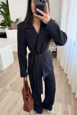 Dora Beli Bağlamalı Ceket Pantolon Takım Siyah - Görsel 4