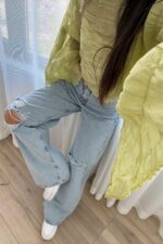 Geniş Paça Dizleri Yırtık Açık Mavi Jean - Görsel 2