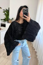 Büzgülü Transparan Bluz Siyah - Görsel 2