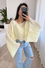 Büzgülü Transparan Bluz Sarı - Görsel 3