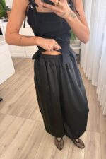 Mn Saten Şalvar Pantolon Siyah - Görsel 2