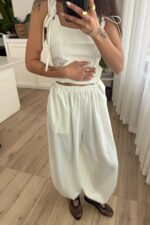 Mn Saten Şalvar Pantolon Beyaz - Görsel 2