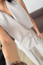 Arma Düğmeli Yelek Pantolon Takım Bej - Görsel 3