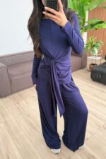 Buzzy Beli Bağlamalı Bluz Pantolon Takım Lacivert - Görsel 2