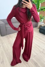 Buzzy Beli Bağlamalı Bluz Pantolon Takım Bordo - Görsel 2