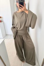 St Yarasa Kollu Beli Drapeli Pantolon Takım Haki - Görsel 2