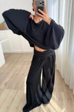 St Yarasa Kollu Beli Drapeli Pantolon Takım Siyah - Görsel 2