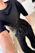 Beli Çapraz Bağlamalı Tişört Pantolon Takım Siyah - Görsel 2