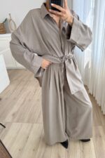 Çizgili Nubuk Gömlek Pantolon Takım Taş - Görsel 2