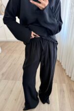 Asimetrik Dantel Detaylı Pantolon Takım Siyah - Görsel 2