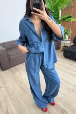 Denim Görünümlü Gömlek Pantolon Takım Mavi - Görsel 2