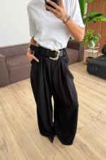 St Gold Kemerli Pileli Pantolon Siyah - Görsel 2