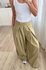 Pileli Geniş Kesim Pantolon Haki - Görsel 2