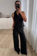 Fermuarlı Yelek Pantolon Takım Siyah - Görsel 2