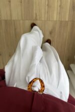 Benek Tokalı Pileli Tensel Pantolon Beyaz - Görsel 2