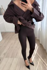 Topuktan Geçmeli Tayt Kahverengi