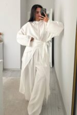 Tasarım Tunik Şallı Takım Beyaz - Görsel 2