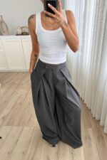 Pileli Geniş Kesim Pantolon Antrasit - Görsel 2