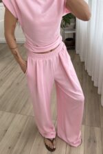 Pile Detaylı Modal Kumaş Takım Pembe - Görsel 2