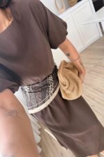 Andreen Beli Pileli Balon Kol Elbise Kahverengi - Görsel 4