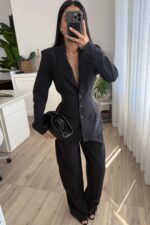 Melo Beli Bağlamalı Ceket Pantolon Takım Siyah - Görsel 2