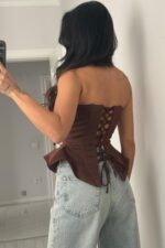 Mocha Balenli Korse Bluz - Görsel 4